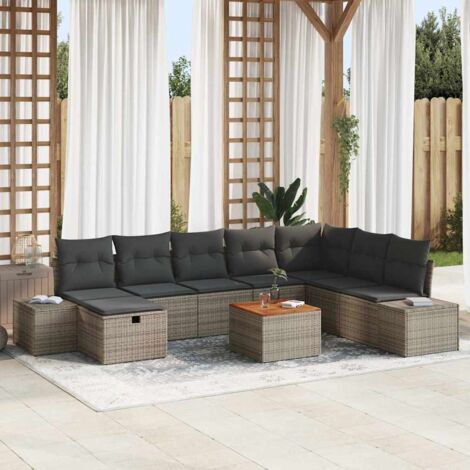 Set Divano da Giardino con cuscino 9 pcs Grigio Poly Rattan vidaXL