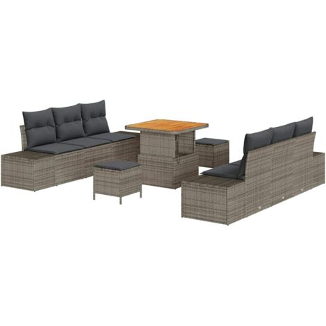 Set Divano da Giardino con cuscino 9 pcs Grigio Poly Rattan vidaXL