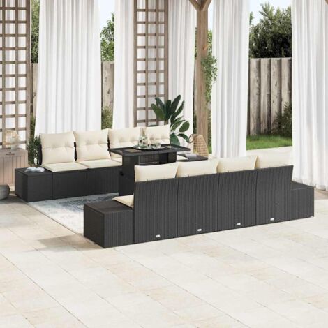 Set Divano da Giardino con cuscino 9 pcs Nero e Crema vidaXL