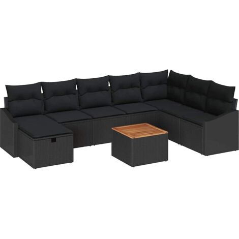 Set Divano da Giardino con cuscino 9 pcs Nero Poly Rattan vidaXL