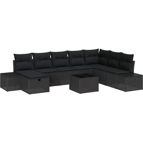 Set Divano da Giardino con cuscino 9 pcs Nero Poly Rattan vidaXL