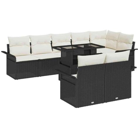 Set Divano da Giardino con cuscino 9 pcs Nero Poly Rattan vidaXL