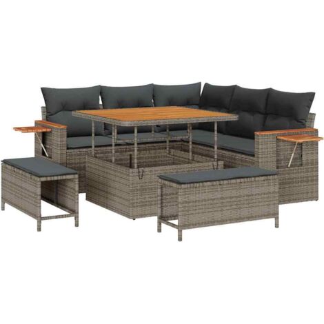 Set Divano da Giardino con cuscino Grigio Poly Rattan vidaXL