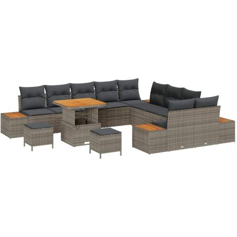 Set Divano da Giardino con cuscino Grigio Poly Rattan vidaXL
