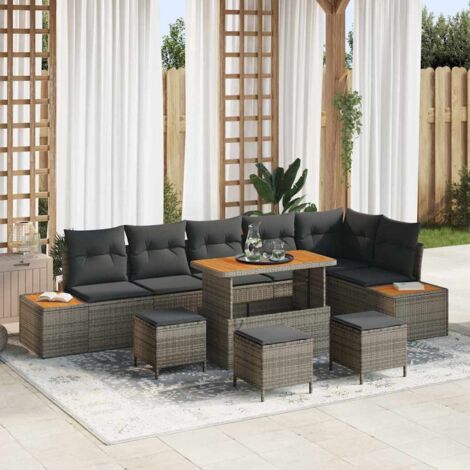 Set Divano da Giardino con cuscino Grigio Poly Rattan vidaXL