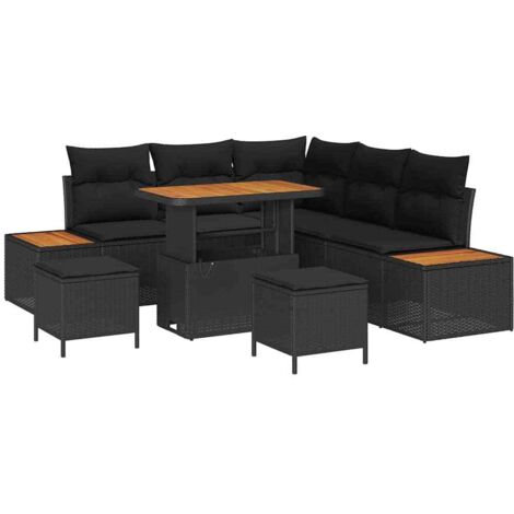 Set Divano da Giardino con cuscino Nero Poly Rattan vidaXL