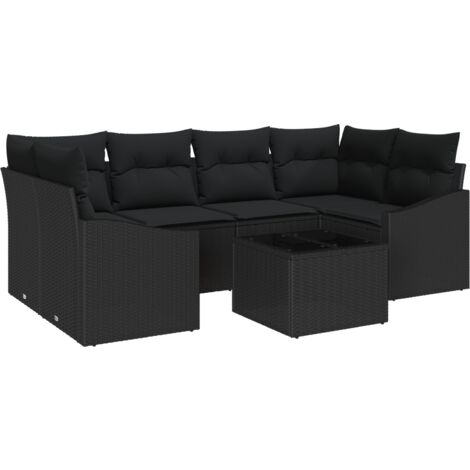 Set Divano da Giardino in 7 Pezzi con Cuscini Polyrattan Nero vidaXL