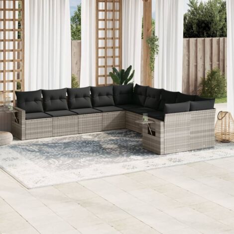 Set Divano Giardino 10 pz con Cuscini Grigio Chiaro Polyrattan vidaXL