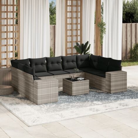 Set Divano Giardino 10 pz con Cuscini Grigio Chiaro Polyrattan vidaXL