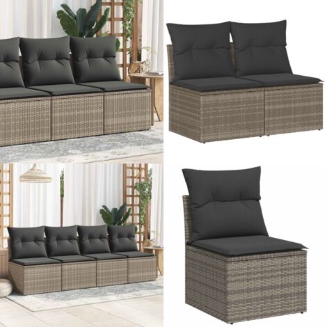 Set Divano Giardino 2 pz con Cuscini Grigio Polyrattan Acacia - Sedute da esterno - Cuscini per seduta