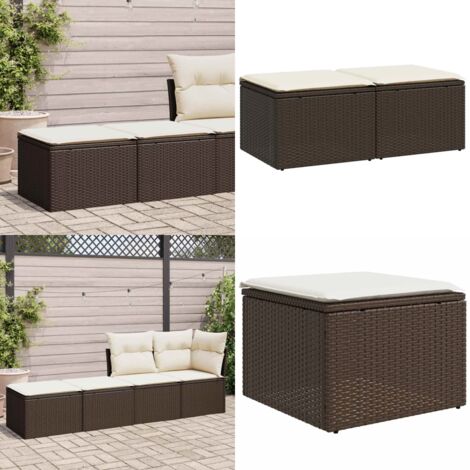 Set Divano Giardino 4 pz con Cuscini Marrone Polyrattan Acacia - Sedile da esterno - Cuscino da giardino