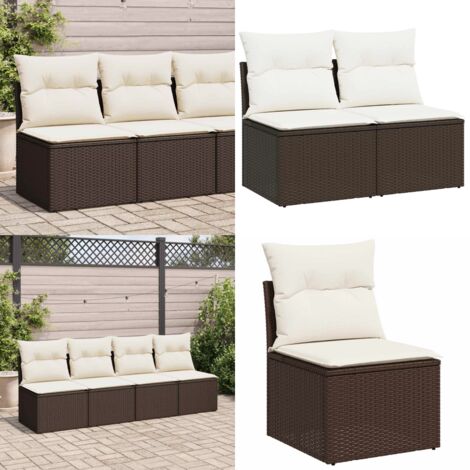 Set Divano Giardino 4 pz con Cuscini Marrone Polyrattan Acacia - Sedute da esterno - Cuscini da giardino