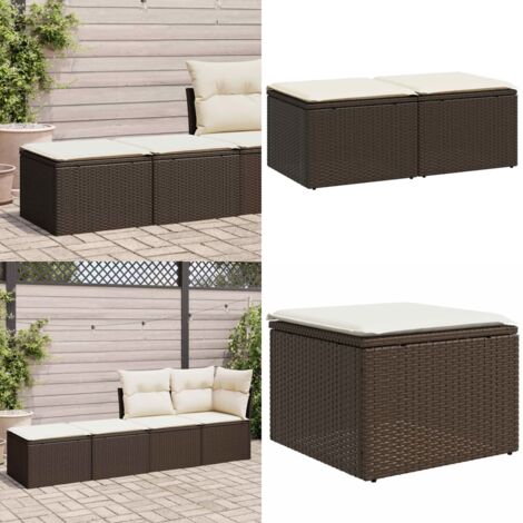 Set Divano Giardino 4 pz con Cuscini Marrone Polyrattan Acacia - Sgabello da giardino - Cuscino da giardino