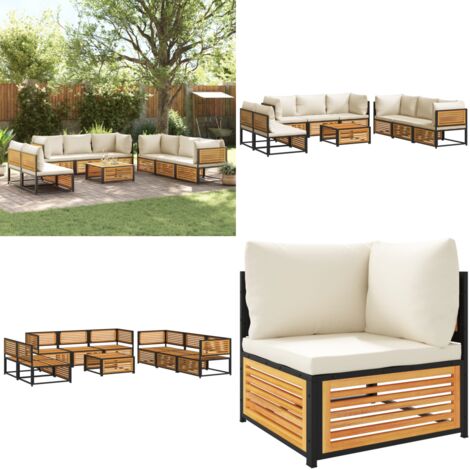 Set Divano Giardino 9 pz con Cuscini Legno Massello di Acacia - Sedute in legno - Cuscini da giardino