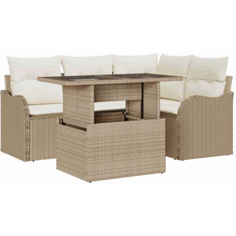 Set Divano Giardino a 5 Pezzi con Cuscini Beige in Polyrattan vidaXL