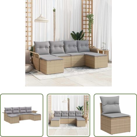 Set divano modulare -  Set Divano da Giardino con archiviazione 6 pcs Beige polyrattan