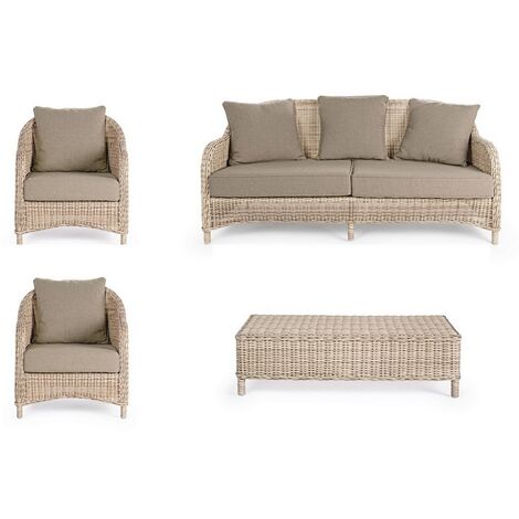 Set divano poltrone e tavolo da giardino in rattan Kalef