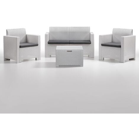 Set divano salottino da giardino in polyrattan BIANCO