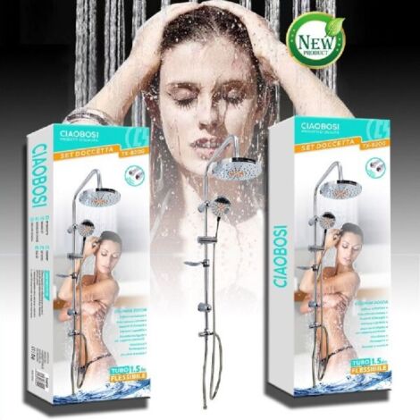 Set Doccetta Bagno Colonna Saliscends Cromato Rubinetto Soffione Tx-8200