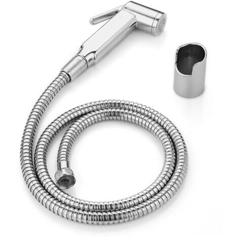Set doccetta bidet cromata con pulsante on/off e supporto a muro
