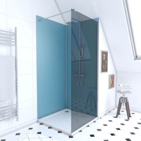 Set Doccia 90x90 cm - Pannelli Murali Blu/Cromato + Piatto Doccia + Parete Vetro Fume 8 mm