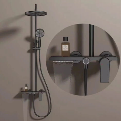 Set doccia a parete, set doccia per bagno, miscelatore doccia con doccetta, nero
