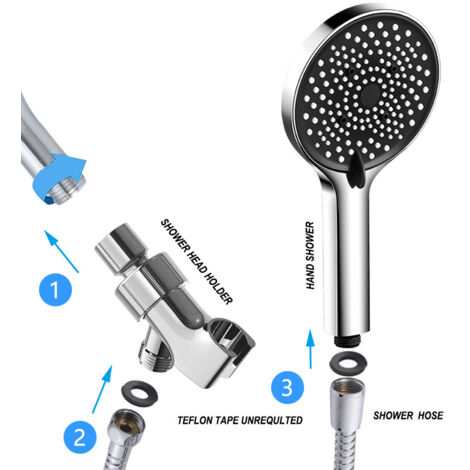 Set doccia americano a 6 funzioni, doccia da bagno galvanica, doccetta portatile + supporto + tubo flessibile