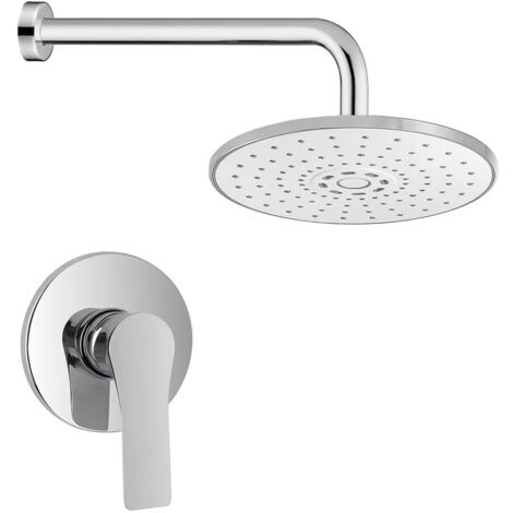 Set doccia completo di miscelatore a incasso con braccio doccia e soffione tondo Flat