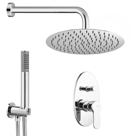 Set doccia completo tondo cromato Paco con soffione 20 cm e kit doccia incasso