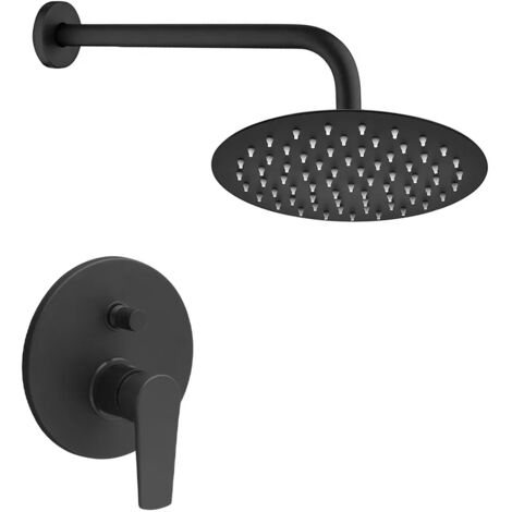 Set doccia con miscelatore Erika nero opaco braccio 35,5 cm e soffione 30 cm