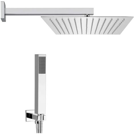 Set doccia cromato con braccio soffione quadrato 40x40 e kit doccia