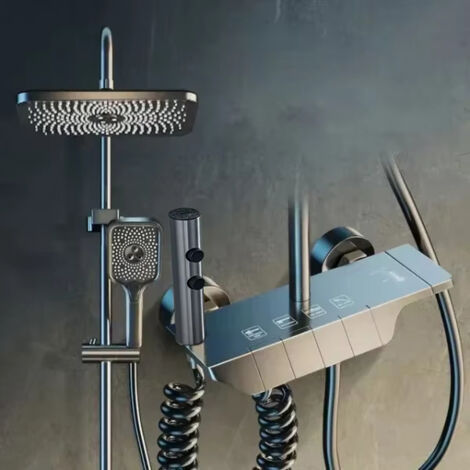 Set doccia da bagno, 4 funzioni: doccia calda e fredda, termostato doccia, miscelatore, grigio (senza display)