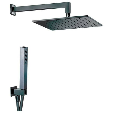 Set Doccia Estro Quadro 20Q Composto da Braccio Doccia + Soffione Squadrato in Ottone Nero Opaco
