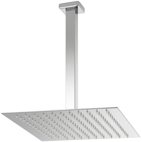 Set doccia in ottone con braccio verticale e soffione quadrato 30x30 cm cromo