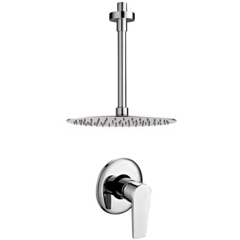 Set doccia in ottone cromo con rubinetto doccia a incasso tondo braccio verticale e soffione