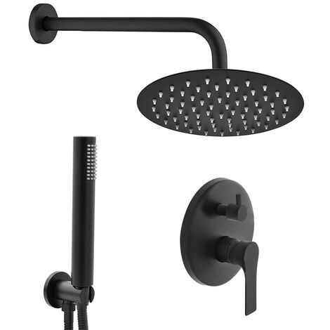 Set doccia incasso nero opaco completo con soffione 25 cm e kit doccino