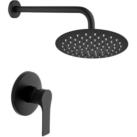 Set doccia incasso nero opaco con braccio e soffione tondo 25 cm