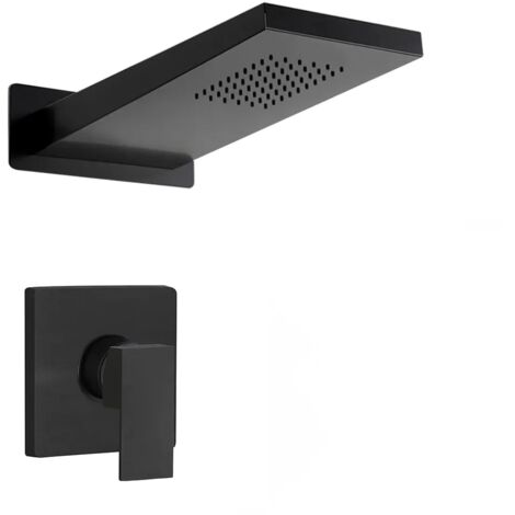 Set doccia incasso nero opaco Kubo soffione a sbalzo inox 22x50 cm