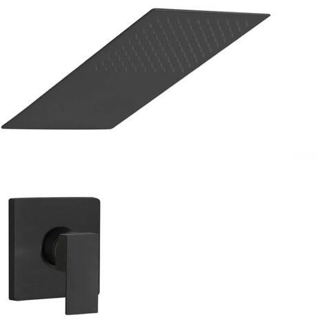 Set doccia incasso nero opaco Kubo soffione a sbalzo slim 25x52 cm
