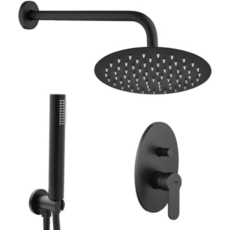 Set doccia incasso Paco nero opaco con soffione 25 cm e kit doccino
