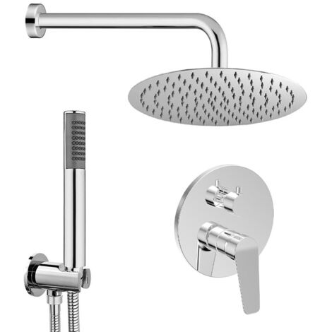 Set doccia miscelatore con deviatore, braccio 40 cm, soffione 30cm e doccino finitura cromo lucido Aurora