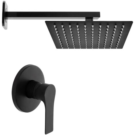 Set doccia nero opaco completo di soffione quadrato 25x25 cm e miscelatore incasso