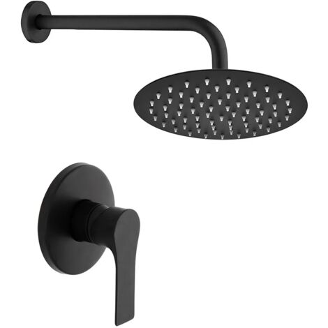 Set doccia nero opaco completo di soffione tondo 30 cm e miscelatore incasso