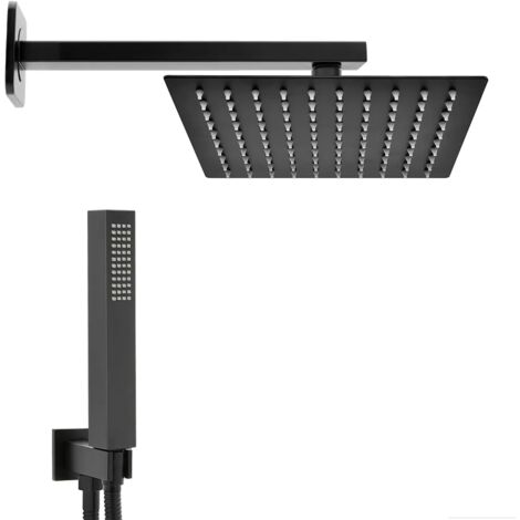 Set doccia nero opaco con braccio soffione quadrato 40x40 e kit doccia