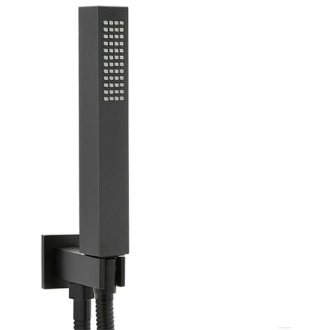 Set doccia nero opaco quadrato con doccetta, presa acqua e flessibile