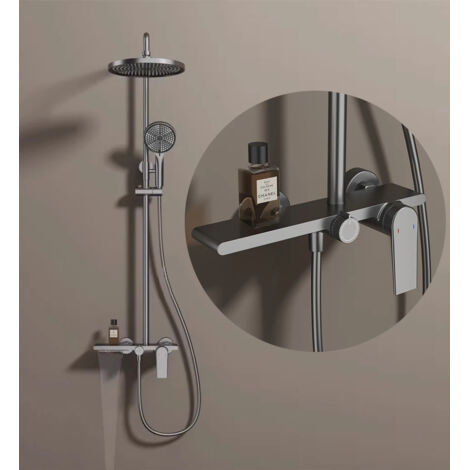 Set doccia per bagno, soffione doccia a pioggia, miscelatore termostatico con doccetta, grigio