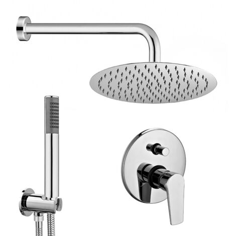 Set doccia tondo cromo 2 vie braccio 40 cm soffione 30 cm e kit doccino inclusi linea Erika