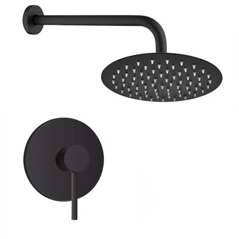 Set doccia York nero opaco con miscelatore, braccio 35,5 cm e soffione 25cm