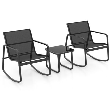 Set dondoli patio 3 pezzi sedie bistrot dondolo tavolo piano vetro sedie esterni nero