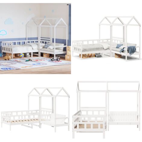 Set Dormeuse con Tetto Bianco 80x200 cm Legno Massello di Pino - Letto per bambini - Divano letto